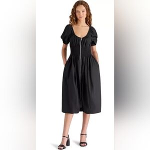 Steve Madden NWT Women's Liora Black Zip Front Cotton Midi Dress. Size S